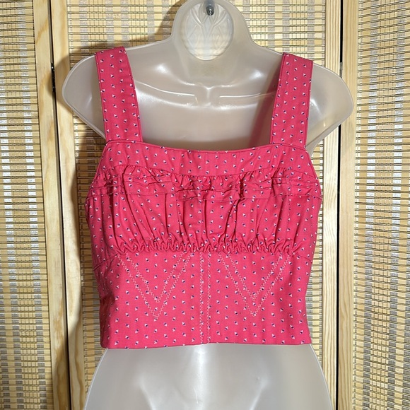 Vintage Handmade Cropped Pink Tank Top Tiny Floral Print Button Front No Size - Picture 8 of 16